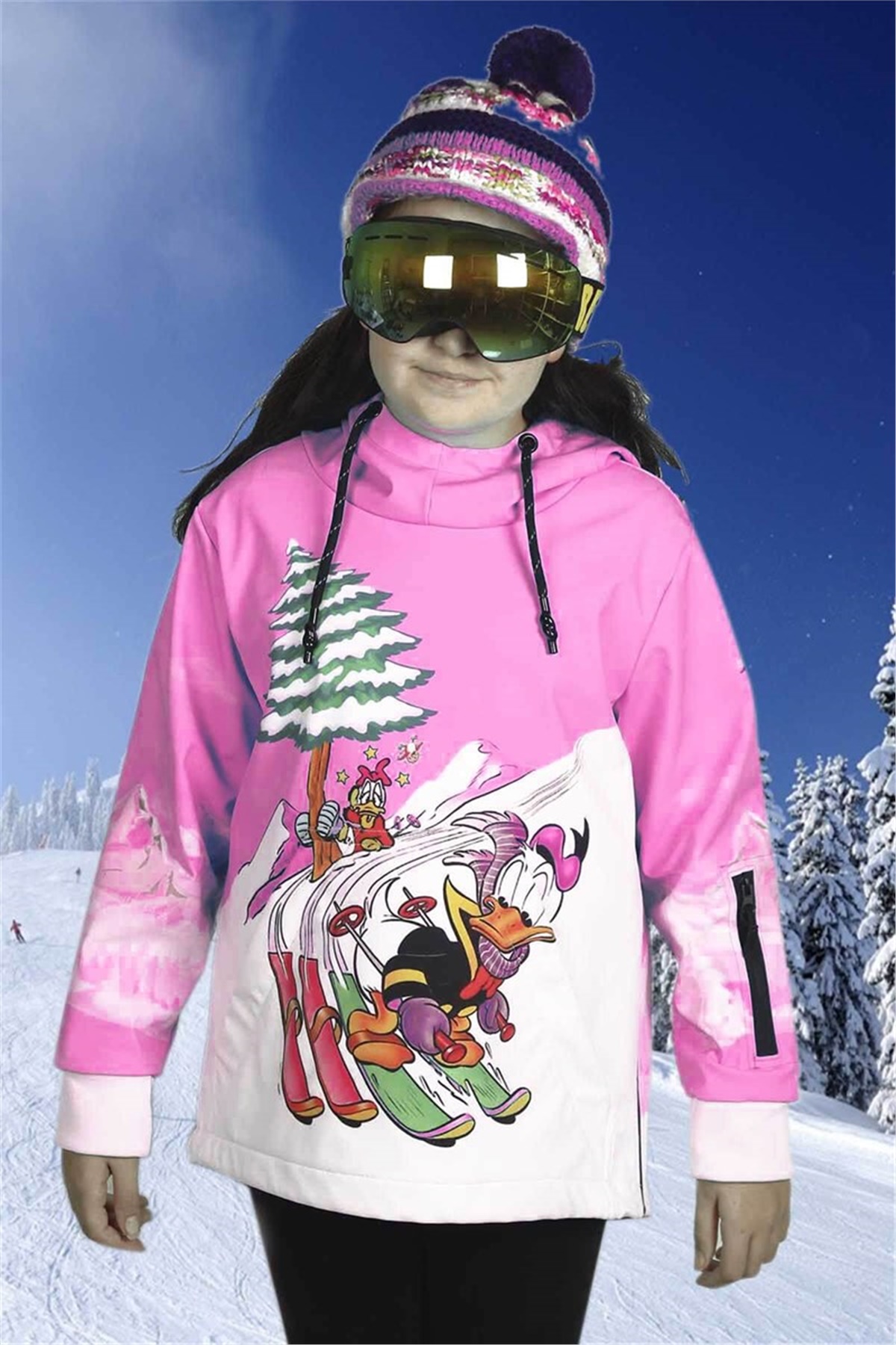 1. Kalite Su Geçirmez Pembe Unisex Kız Çocuk Snowboard ve Kayak Montu