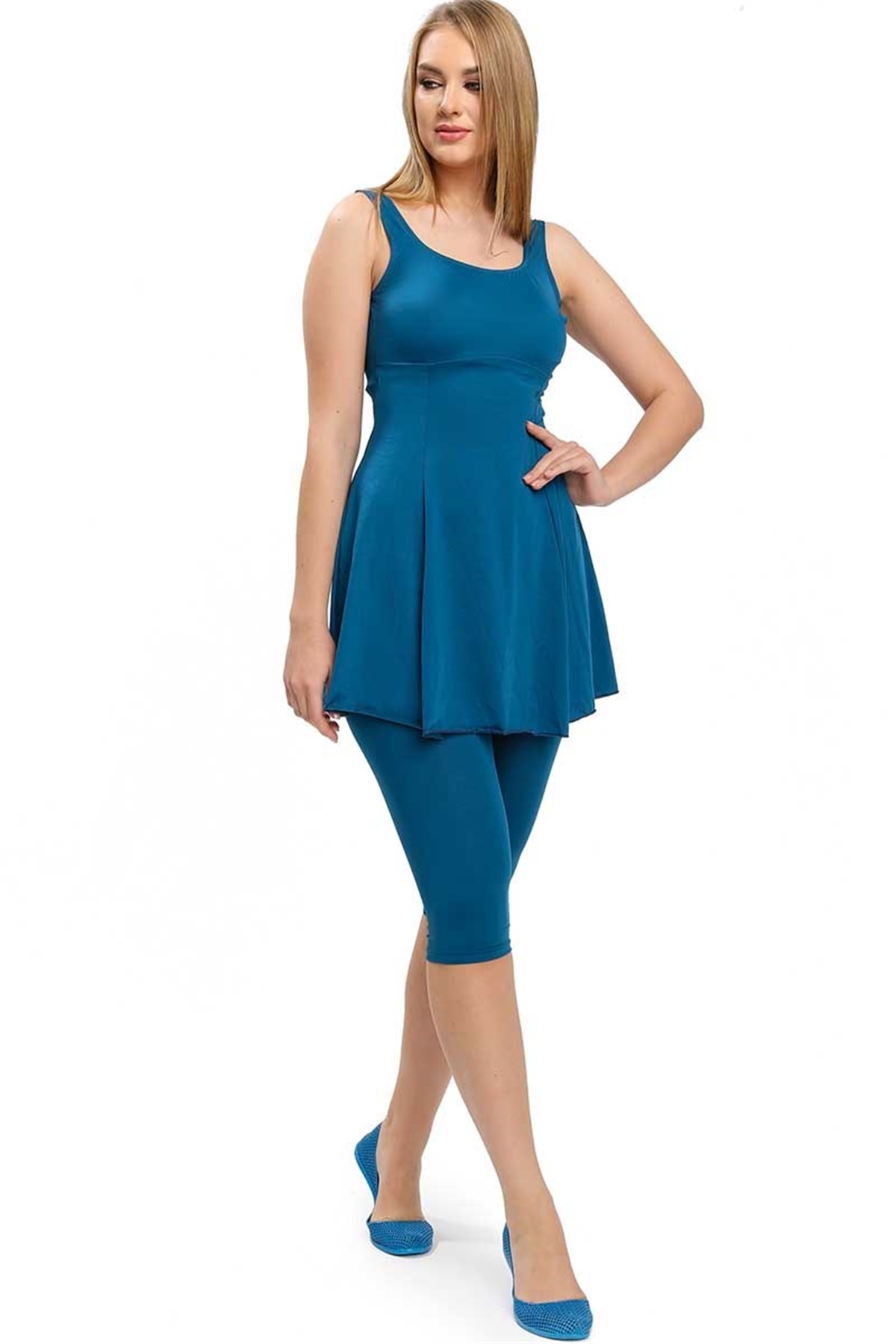 Taytlı Askılı Elbise Mayo, Havuz Mayo Cersy 3208002 Petrol Mavi
