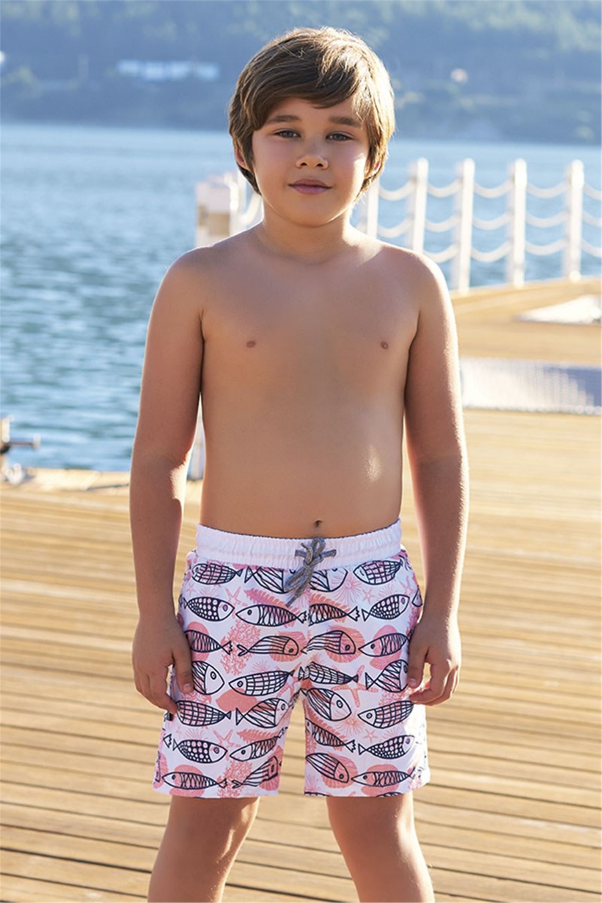 Erkek Çocuk Deniz Şortu, Balıklı Deniz Şortu  G1063- Lacivert