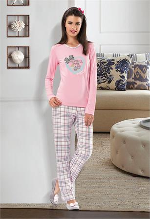 NBB 6926 Bayan Uzun Kollu Ekose Desenli Pijama Takımı