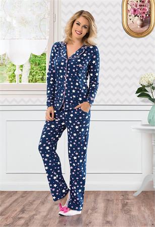NBB 6940 Bayan V Yaka Yıldız Desenli Pijama Takımı