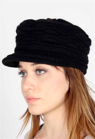 Berlin Kadın Şapkalı Bere, Siyah Bere  19725 