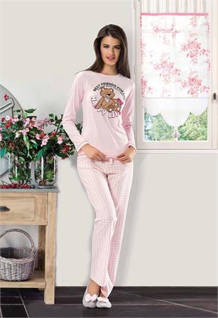 NBB 6924 Bayan Uzun Kollu Ekose Desenli Pijama Takımı