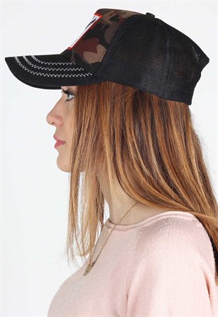 Desenli Şapka, Kara Kartal Figürlü Şapka  S1155-11