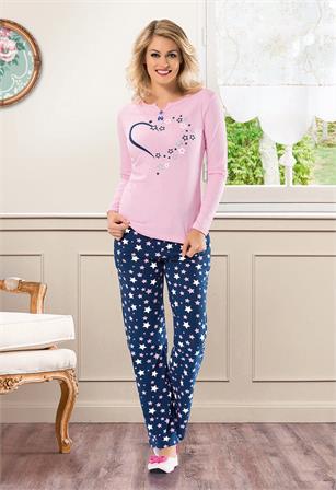 NBB 6940 Bayan V Yaka Yıldız Desenli Pijama Takımı