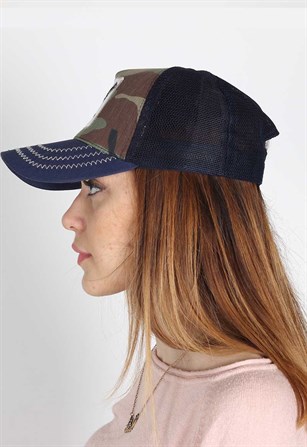 Lacivert Desenli Şapka, Kartal Desenli Şapka S1155-12