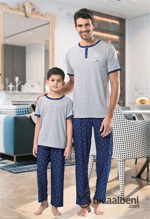 NNB 7852 Erkek Çocuk Kayık Yaka Spor Pijama