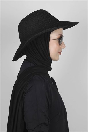 Tesettürlü Şapka, Şapkalı Şal, Siyah Tesettür Şapkası